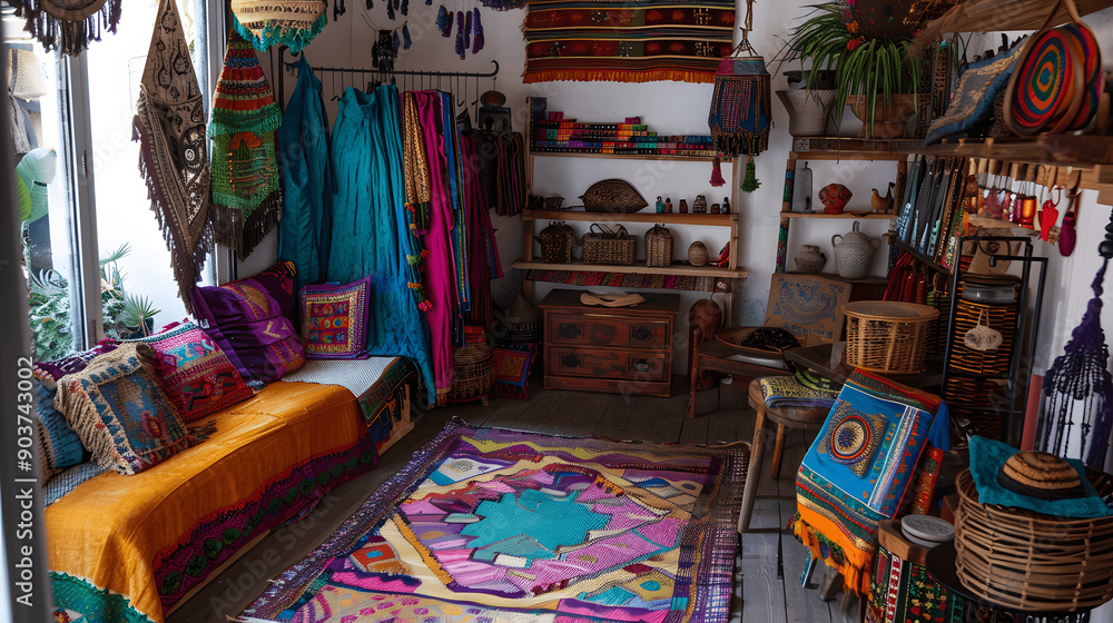 Fototapeta premium Local artisan shop with handcrafted goods and vibrant colors