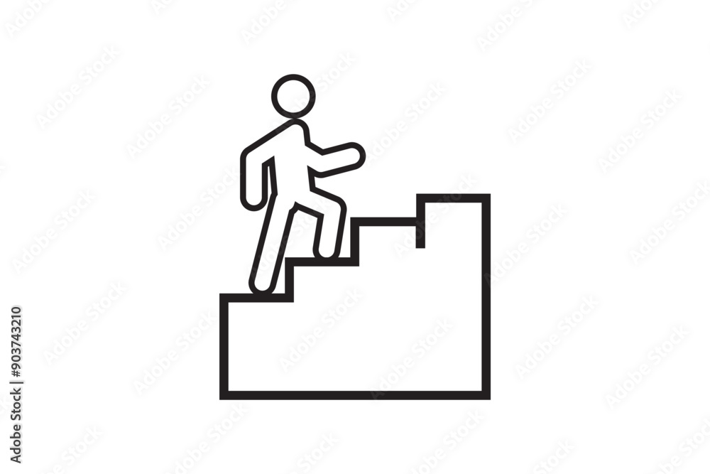 Upstairs icon sign. Walk man in the stairs. Career Symbol. flat design. Vector illustration. Upstairs icon sign. Walk man in the stairs. Career Symbol. flat design. Vector illustration.
