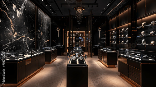 Luxury watch store with sleek display stands and exclusive feel