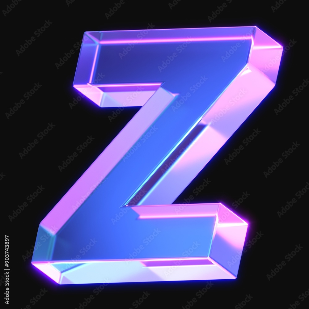 3d rendering of glowing letter z in the dark with neon retro light. 3d illustration with gradient glass material 3d rendering of glowing letter z in the dark with neon retro light. 3d illustration with gradient glass material