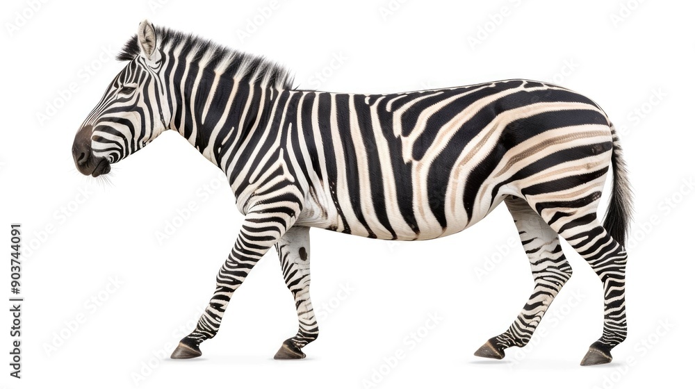 Obraz premium Galloping Zebra with Black and White Stripes in Watercolor Style on Isolated White Background Elegant Wildlife Animal in Motion