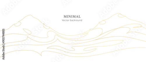 Abstract vector background with mountains. Minimalism art with golden lines. Sound wave. Gold river. Abstract landscape. Line art mountain design template. Minimalist horizontal premium banner, header