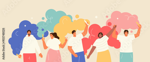 Celebrating people with colored smoke or powder. Youth, celebration, fun