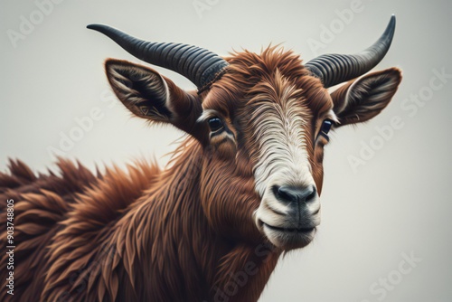 Portrait of a goat with horns on a white background. Close-up. ai generated