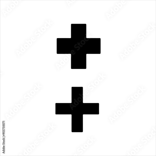 Black two plus silhouette on white background. Plus icon sign vector illustration design.