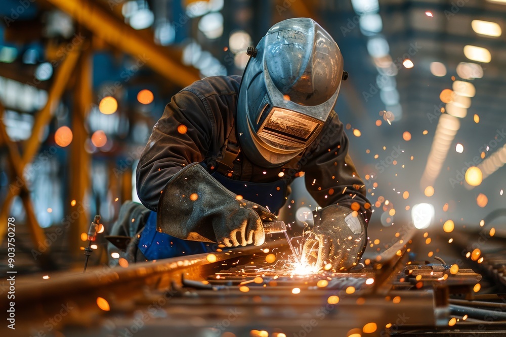 Industrial Worker Welding Metal in a Factory Setting Industrial Worker Welding Metal in a Factory Setting