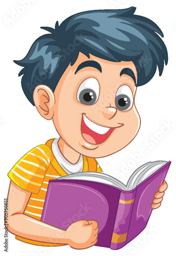 Happy Boy Reading a Book