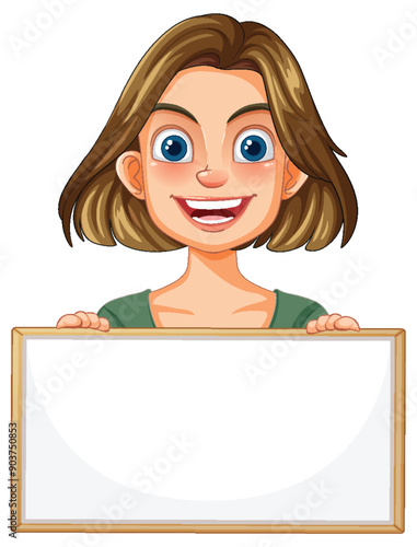 Happy Woman Holding Blank Sign
