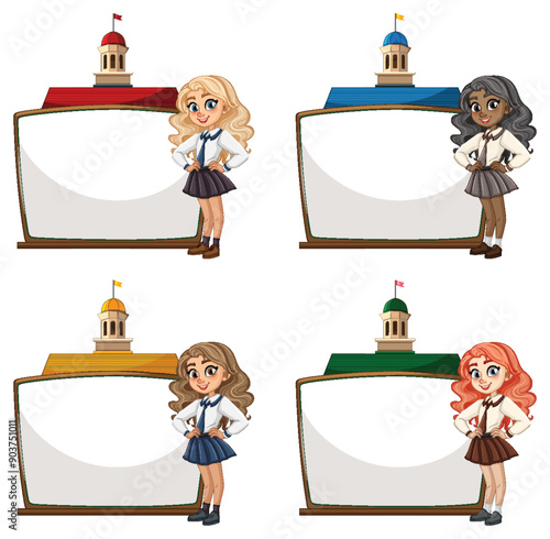 School Girls with Blank Boards