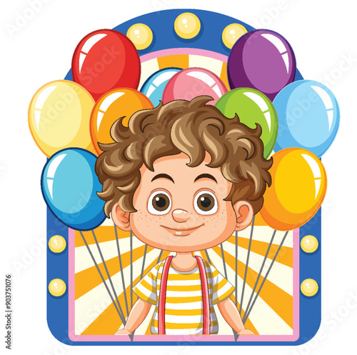 Happy Child with Colorful Balloons