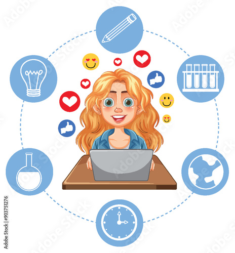 Woman Working with Science Icons