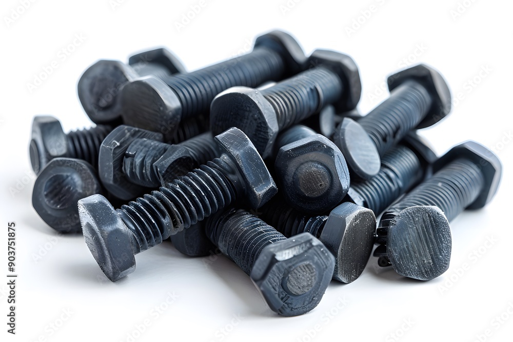 A Pile of Black Hex Bolts Ready for Assembly A Pile of Black Hex Bolts Ready for Assembly