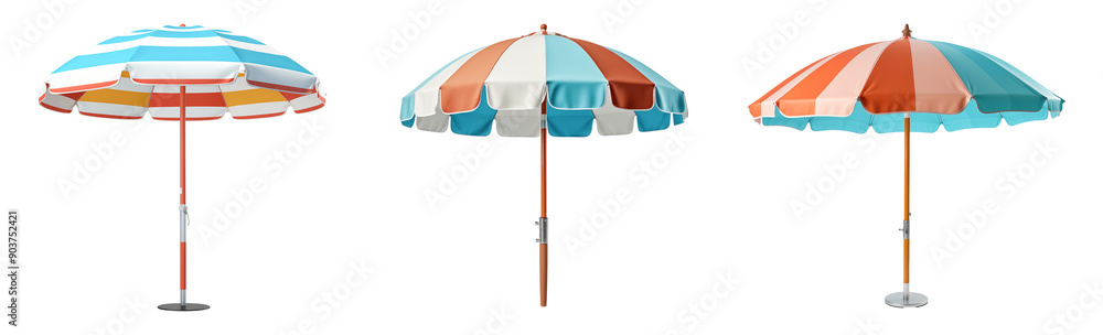 Set of beach umbrella. Coastal sunshade equipment. Set of beach umbrella. Coastal sunshade equipment.