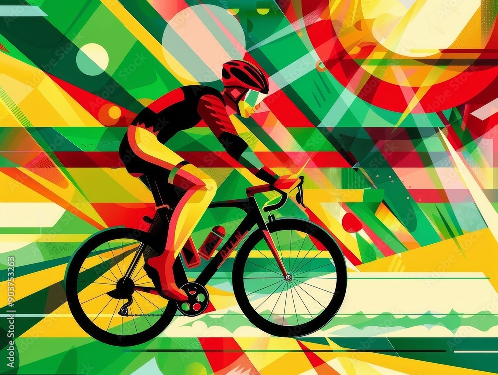 Fototapeta premium A man is riding a bicycle on a yellow background