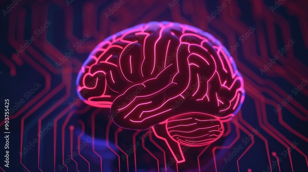 Obraz premium Glowing electronic brain network with abstract shapes vibrant colors and complex patterns This represents the intricate and dynamic nature of the human brain and intelligence