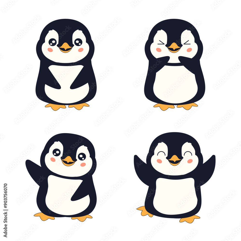 Obraz premium mascot set of cute adorable penguins with various expressions