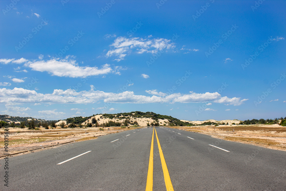 Naklejka premium Road to Dam Mon on Hon Gom peninsula, Khanh Hoa, Vietnam