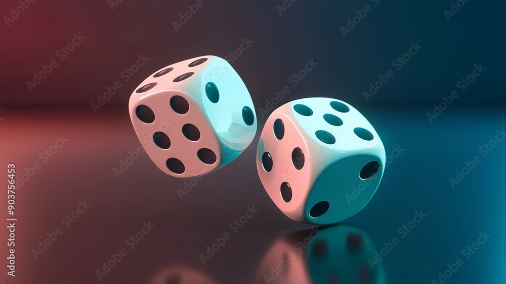 two dice on blue and pink background
two dice on blue and pink background