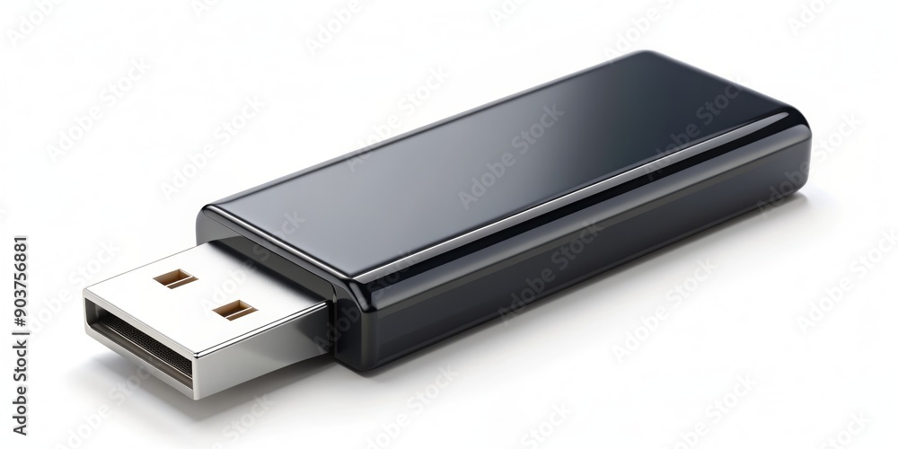 Isolated vector illustration of a sleek black 3D USB flash drive on a clean white background, showcasing the compact storage device in high detail. Isolated vector illustration of a sleek black 3D USB flash drive on a clean white background, showcasing the compact storage device in high detail.