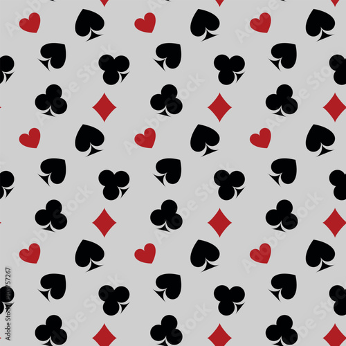 Pattern of playing card suits in modern style on gray background. Abstract vector illustration graphic design.