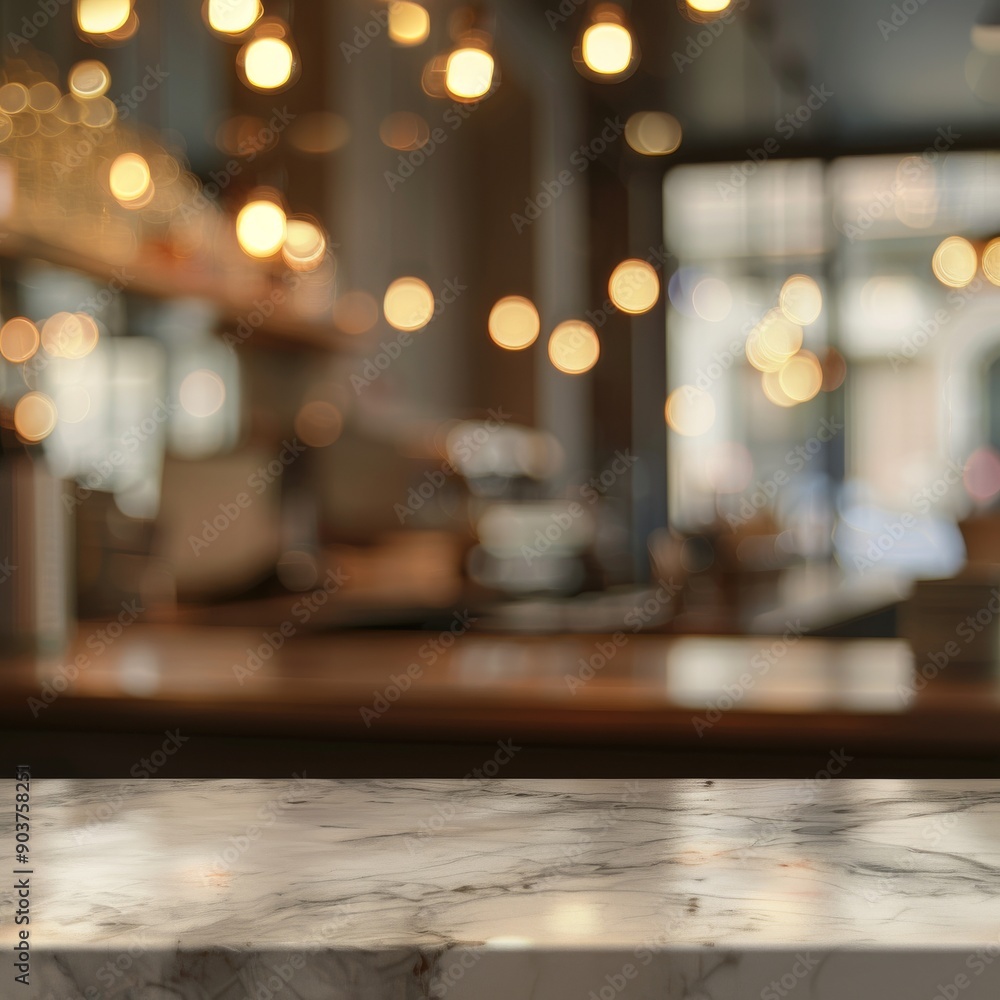 A blurred view of a stylish café interior featuring warm lighting and a marble countertop. A blurred view of a stylish café interior featuring warm lighting and a marble countertop.