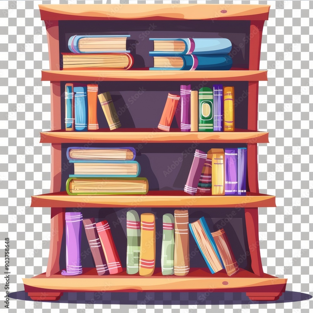 A colorful cartoon-style bookshelf filled with various books, showcasing vibrant spines and playful designs. A colorful cartoon-style bookshelf filled with various books, showcasing vibrant spines and playful designs.