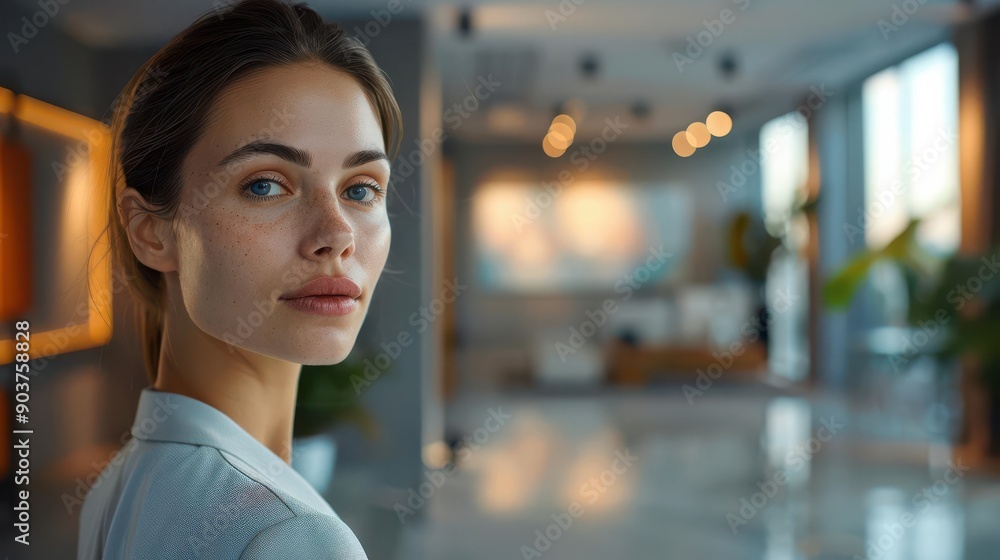 A confident woman stands in a modern office setting, looking directly at the camera with a determined expression. A confident woman stands in a modern office setting, looking directly at the camera with a determined expression.