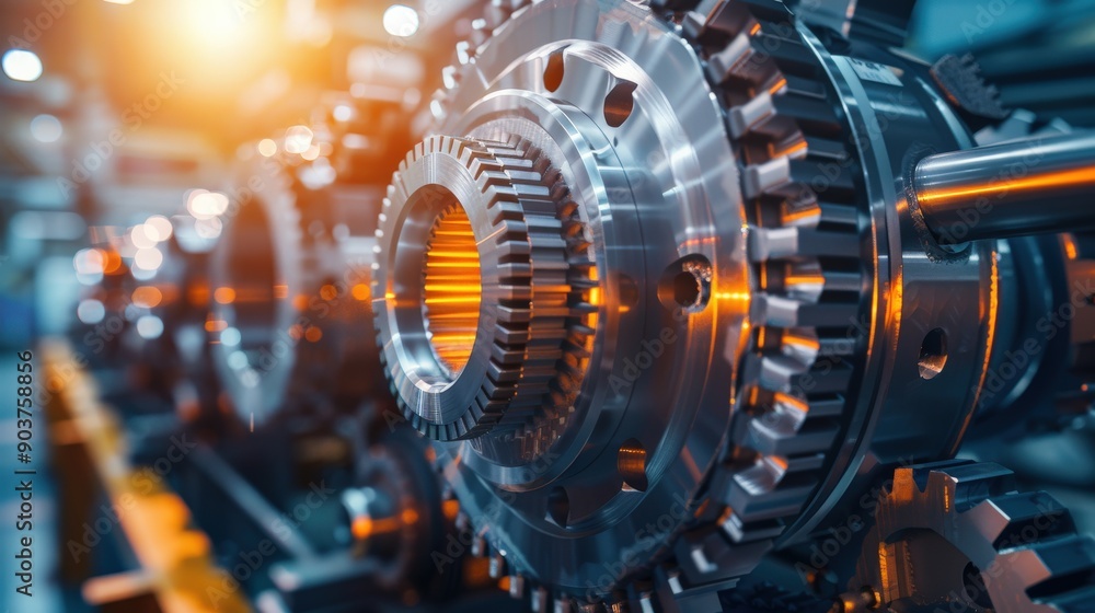 A machine is in the process of being built, with a large gear being formed A machine is in the process of being built, with a large gear being formed