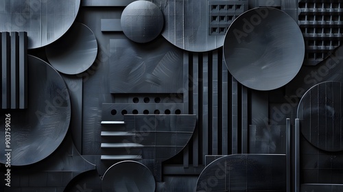 Abstract Black Geometric Composition with Varied Shapes and Textures photo