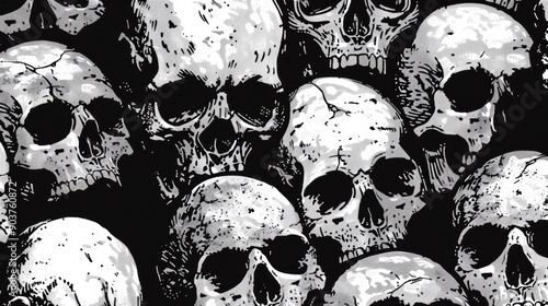 High contrast black and white ink skull pattern on paper