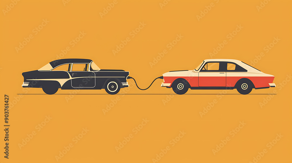 illustration of an old-fashioned car side by side with a modern electric vehicle, symbolizing progress and innovation in transportation. illustration of an old-fashioned car side by side with a modern electric vehicle, symbolizing progress and innovation in transportation.