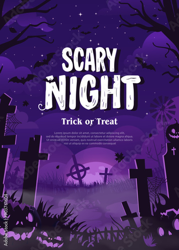 Halloween violet background with scary elements