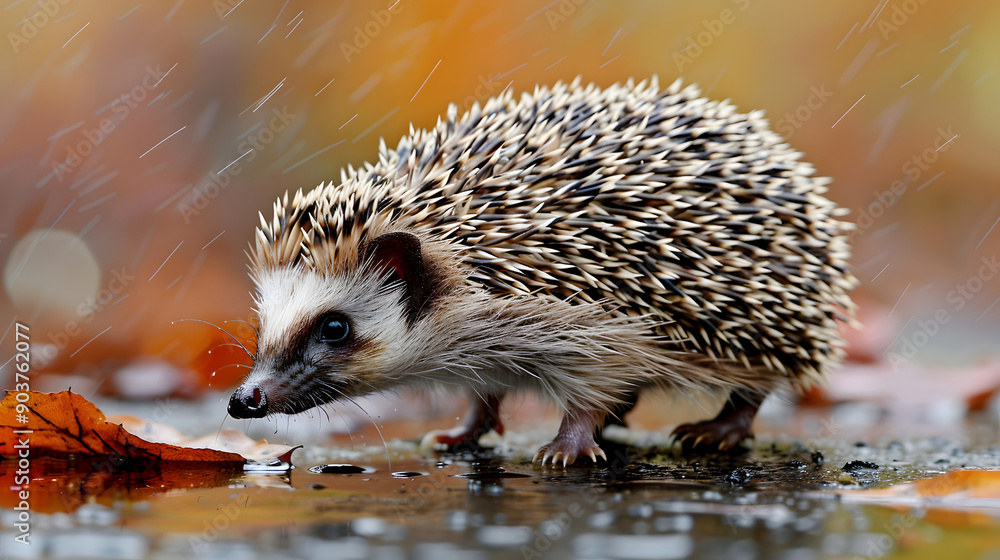 A hedgehog standing on the edge of an asphalt road 