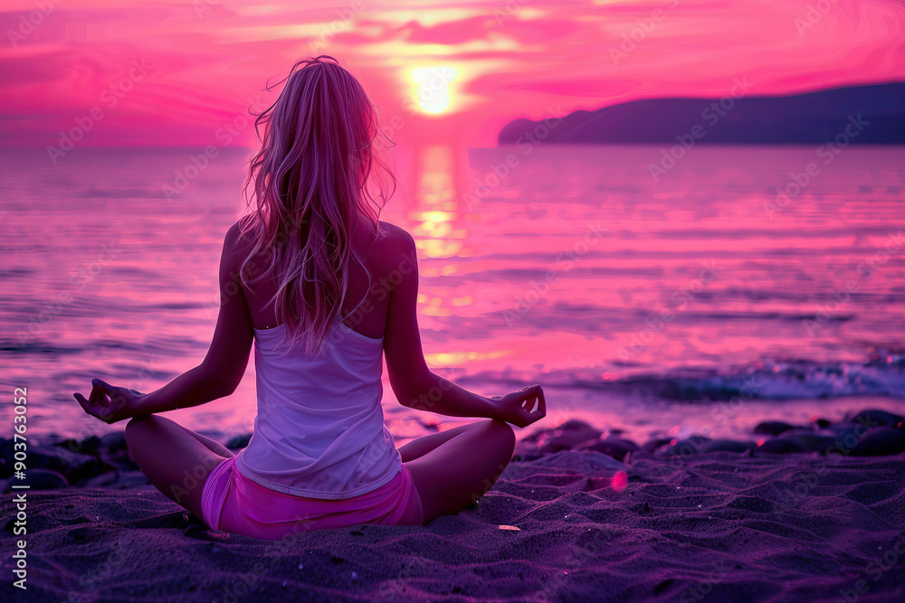 Young woman practicing yoga on the beach at sunset. Meditation concept. Young woman practicing yoga on the beach at sunset. Meditation concept.