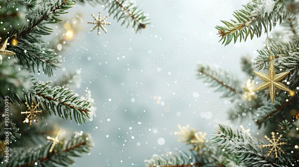 Christmas and New Year background with fir branches and snowflakes. Christmas and New Year background with fir branches and snowflakes.