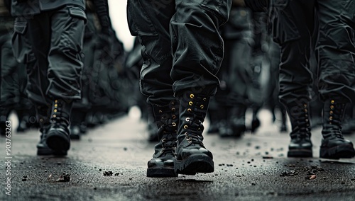 Close-up of Soldiers' Boots on the Move