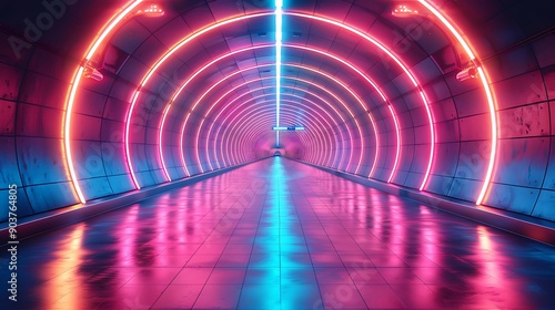 Abstract tunnel background with vivid neon lines and dark contrasts © Nattapong