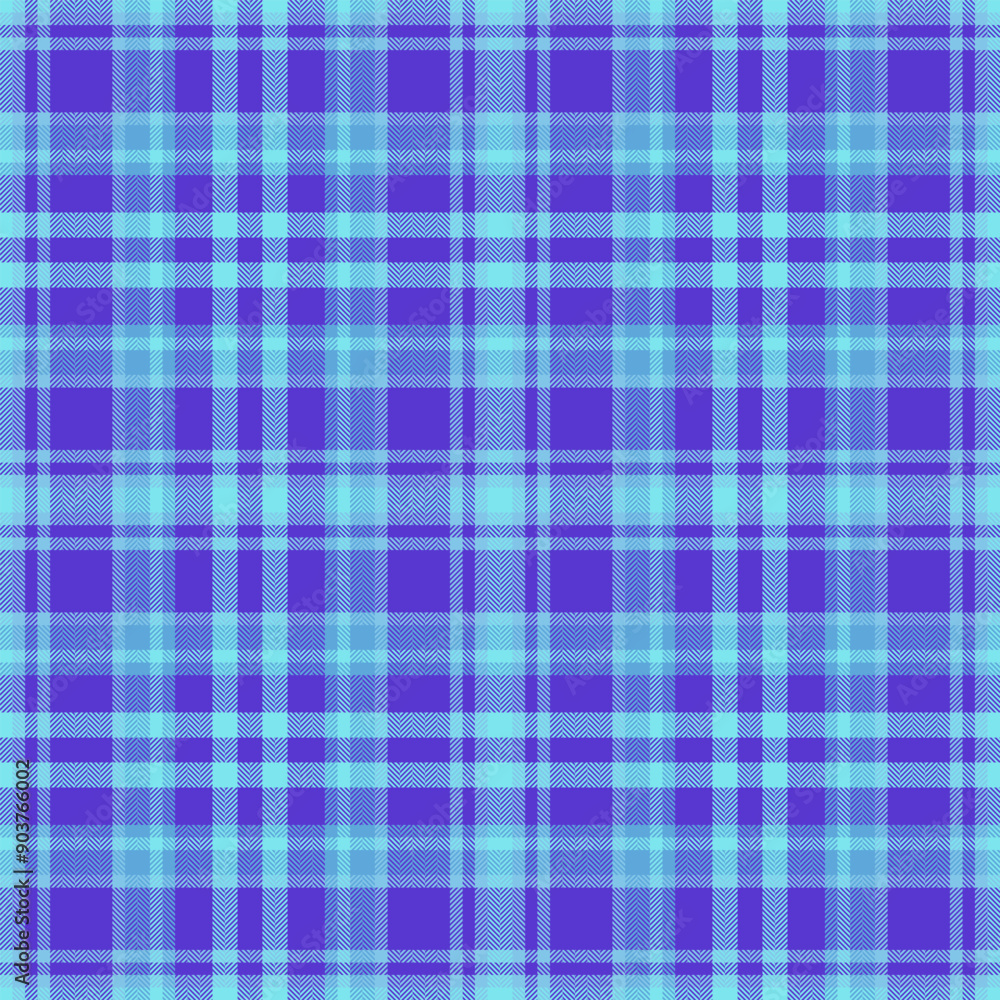 Quality seamless vector tartan, skill check background textile. Strip fabric texture plaid pattern in cyan and indigo colors.