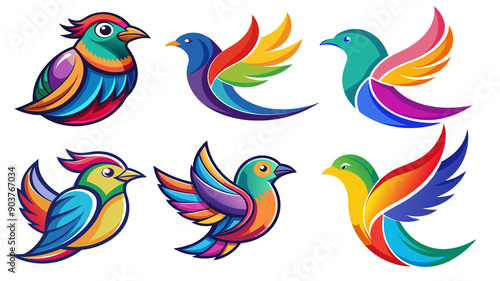 set of bird colorful bird vector set photo