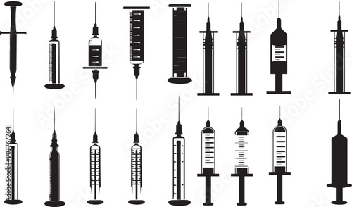 Syringe Minimalist Black Silhouette Vector Collection