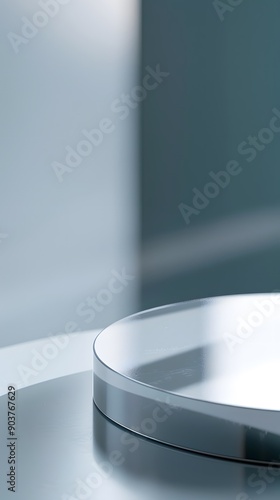 interior of a hotel room with close up product display podium