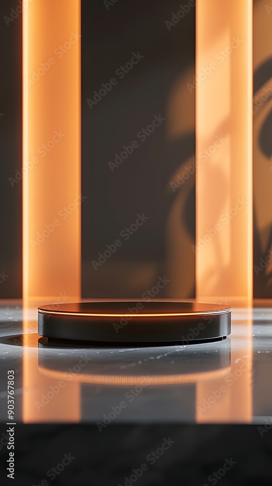 interior of a hotel room with close up product display podium interior of a hotel room with close up product display podium