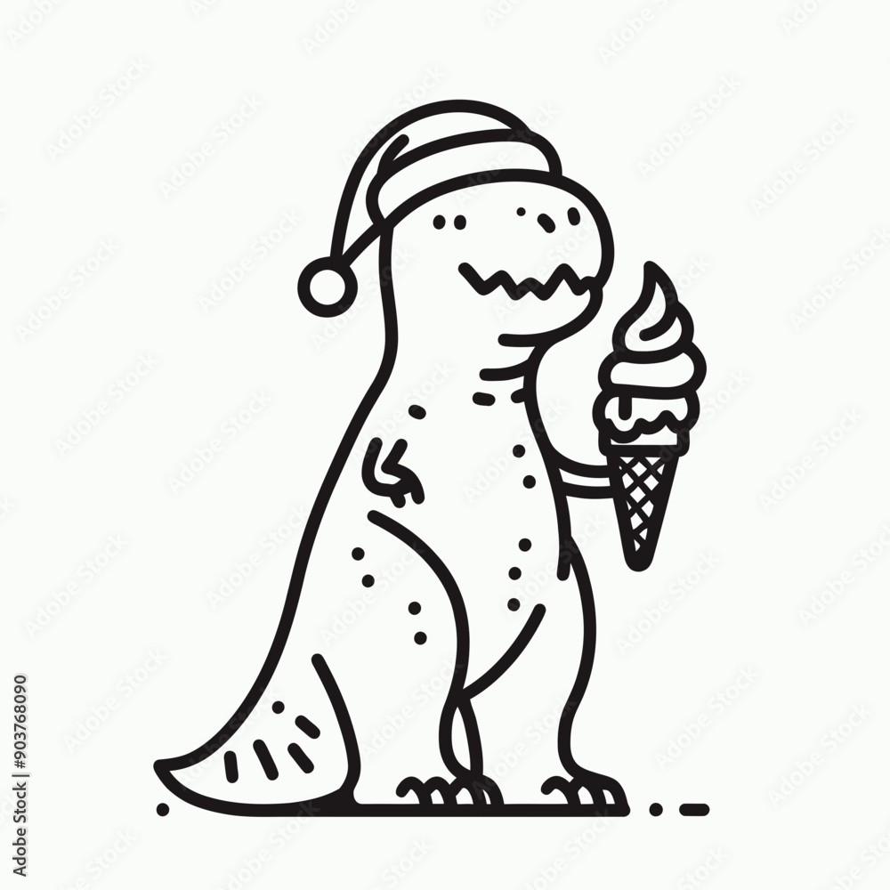 T rex wearing a santa hat and santa claus costumes hold a ice cream in Christmas Eve Holiday Funny Party Cute Doodle Cartoon Line Art Vector Clipart T rex wearing a santa hat and santa claus costumes hold a ice cream in Christmas Eve Holiday Funny Party Cute Doodle Cartoon Line Art Vector Clipart