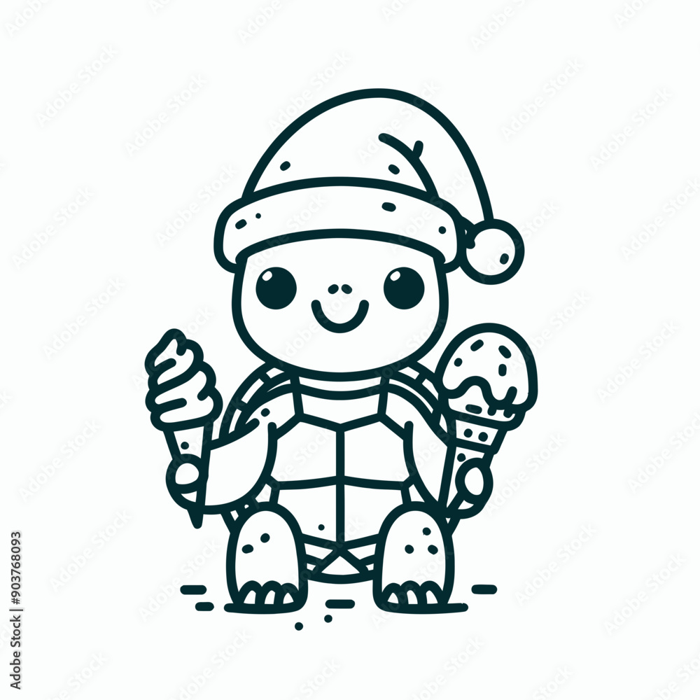 Turtle wearing a santa hat and santa claus costumes hold a ice cream in Christmas Eve Holiday Funny Party Cute Doodle Cartoon Line Art Vector Clipart Turtle wearing a santa hat and santa claus costumes hold a ice cream in Christmas Eve Holiday Funny Party Cute Doodle Cartoon Line Art Vector Clipart