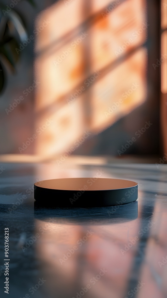 interior of a hotel room with close up product display podium interior of a hotel room with close up product display podium