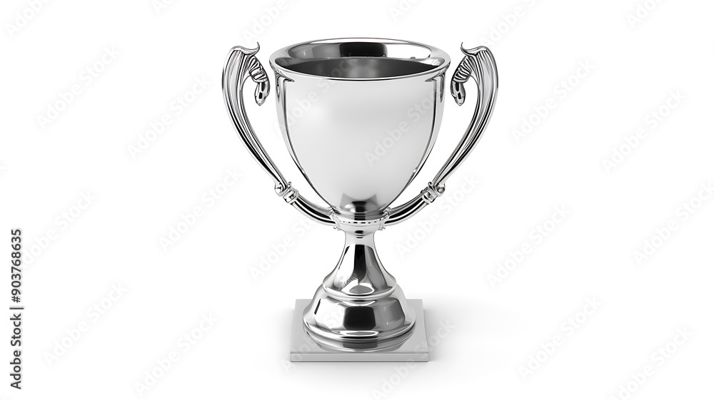 Silver cup trophy, representing success and celebration, on white background. Silver cup trophy, representing success and celebration, on white background.