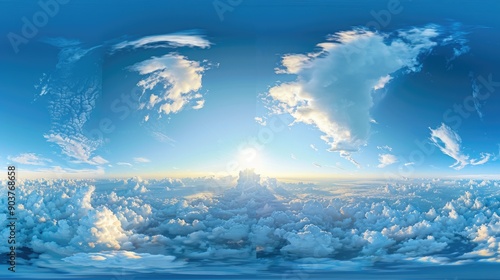 Blue sky with elegant clouds in a seamless HDRI 360 panorama view, ideal for immersive sky backgrounds