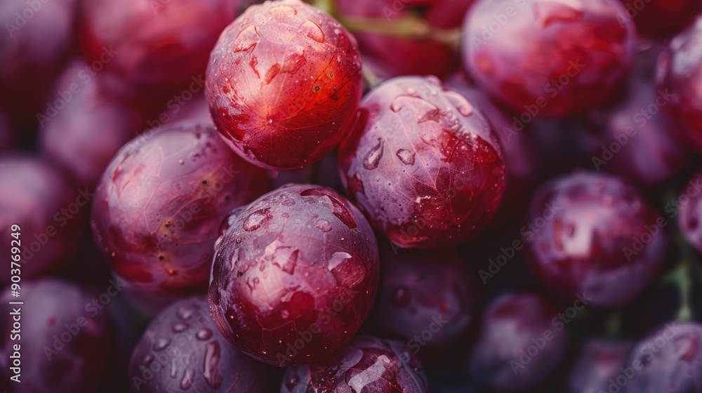 Close-up of organic sweet red grapes with a focus on their glossy texture and rich hue, perfect for fruit and health themes Close-up of organic sweet red grapes with a focus on their glossy texture and rich hue, perfect for fruit and health themes