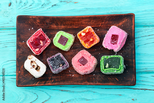 Turkish delight candy . Rahat lokum photography photo