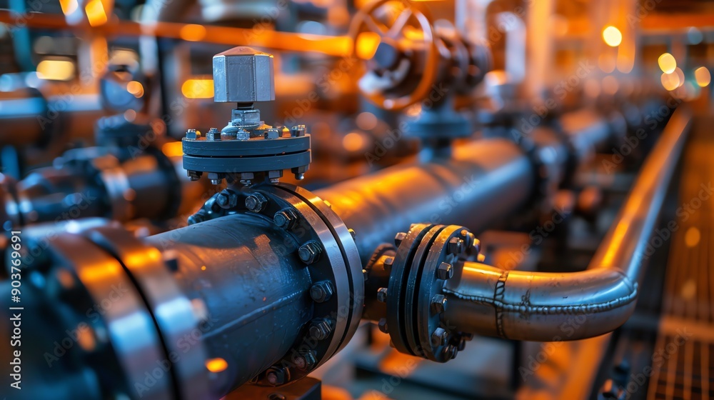Fototapeta premium Industrial pipes and valves closeup.